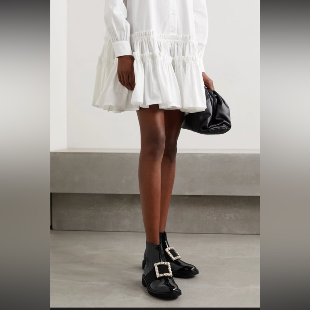Roger Vivier Black Ankle Boots with Silver Buckle